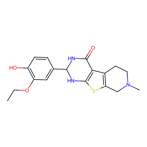 2-(3-ethoxy-4-hydroxyphenyl)-7-methyl-2,3,5,6,7,8-hexahydropyrido[4',3':4,5]thieno[2,3-d]pyrimidin-4(1H)-one structure