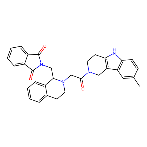 2-((2-(2-(8-methyl-3,4-dihydro-1H-pyrido[4,3-b]indol-2(5H)-yl)-2-oxoethyl)-1,2,3,4-tetrahydroisoquinolin-1-yl)methyl)isoindoline-1,3-dione structure