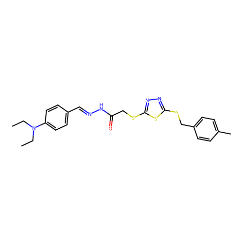 (E)-N'-(4-(diethylamino)benzylidene)-2-((5-((4-methylbenzyl)thio)-1,3,4-thiadiazol-2-yl)thio)acetohydrazide structure