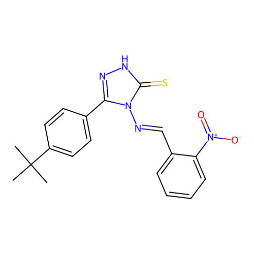 (E)-5-(4-(tert-butyl)phenyl)-4-((2-nitrobenzylidene)amino)-4H-1,2,4-triazole-3-thiol structure