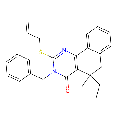 2-(allylthio)-3-benzyl-5-ethyl-5-methyl-5,6-dihydrobenzo[h]quinazolin-4(3H)-one structure