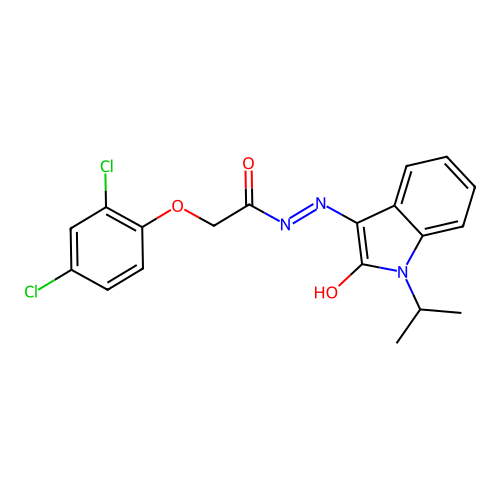 (E)-2-(2,4-dichlorophenoxy)-N'-(1-isopropyl-2-oxoindolin-3-ylidene)acetohydrazide structure