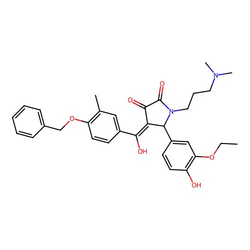 (4E)-1-[3-(dimethylamino)propyl]-5-(3-ethoxy-4-hydroxyphenyl)-4-[hydroxy-(3-methyl-4-phenylmethoxyphenyl)methylidene]pyrrolidine-2,3-dione structure