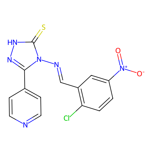 4-[(E)-(2-chloro-5-nitrophenyl)methylideneamino]-3-pyridin-4-yl-1H-1,2,4-triazole-5-thione structure