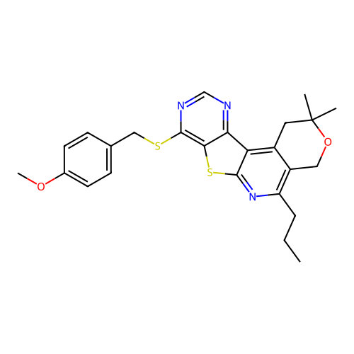4-{[(2,2-DIMETHYL-5-PROPYL-1,4-DIHYDRO-2H-PYRANO[4'',3'':4',5']PYRIDO[3',2':4,5]THIENO[3,2-D]PYRIMIDIN-8-YL)SULFANYL]METHYL}PHENYL METHYL ETHER structure