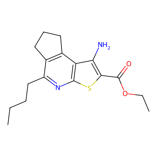 ethyl 1-amino-5-butyl-7,8-dihydro-6H-cyclopenta[d]thieno[2,3-b]pyridine-2-carboxylate structure