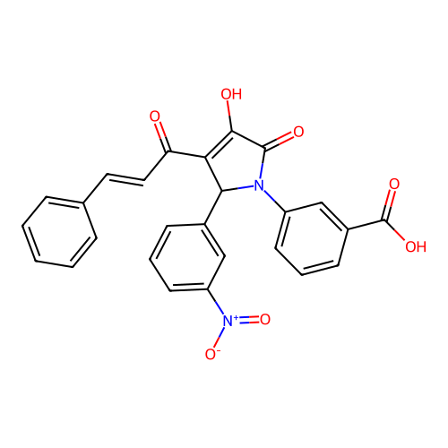 (E)-3-(3-cinnamoyl-4-hydroxy-2-(3-nitrophenyl)-5-oxo-2,5-dihydro-1H-pyrrol-1-yl)benzoic acid structure