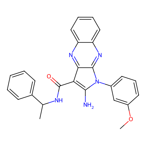 2-amino-1-(3-methoxyphenyl)-N-(1-phenylethyl)-1H-pyrrolo[2,3-b]quinoxaline-3-carboxamide structure