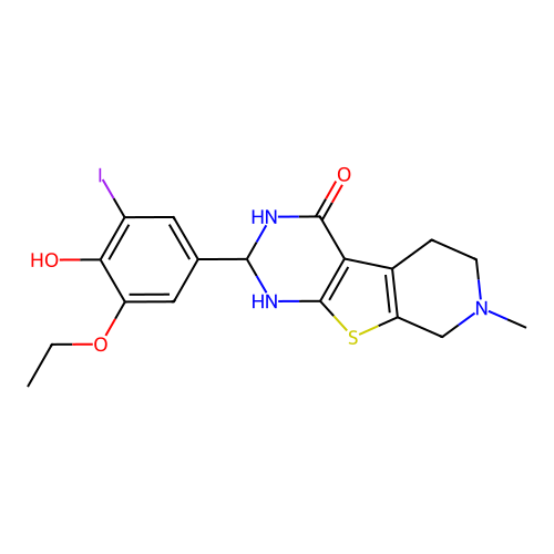 2-(3-ethoxy-4-hydroxy-5-iodophenyl)-7-methyl-2,3,5,6,7,8-hexahydropyrido[4',3':4,5]thieno[2,3-d]pyrimidin-4(1H)-one structure