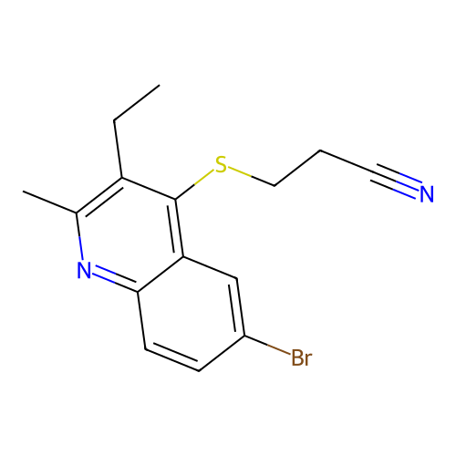 3-(6-Bromo-3-ethyl-2-methylquinolin-4-yl)sulfanylpropanenitrile structure