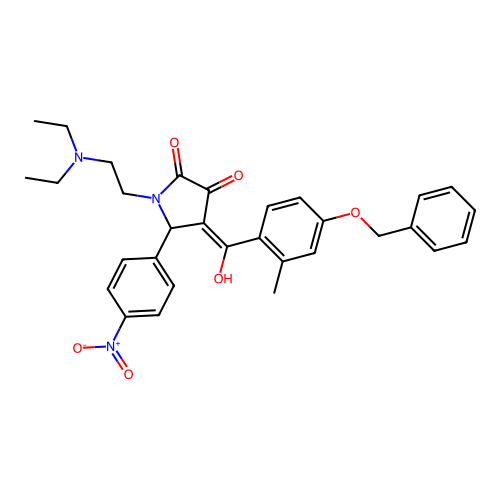 (4E)-1-(2-diethylaminoethyl)-4-[hydroxy-(2-methyl-4-phenylmethoxyphenyl)methylidene]-5-(4-nitrophenyl)pyrrolidine-2,3-dione structure
