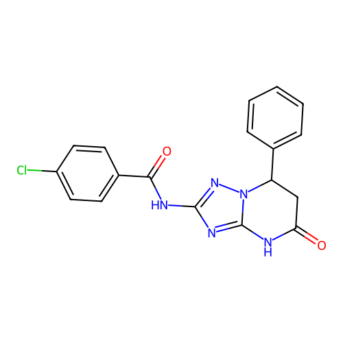 4-chloro-N-(5-oxo-7-phenyl-3,5,6,7-tetrahydro[1,2,4]triazolo[1,5-a]pyrimidin-2-yl)benzamide structure