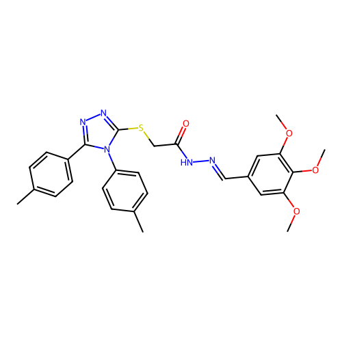 2-{[4,5-bis(4-methylphenyl)-4H-1,2,4-triazol-3-yl]sulfanyl}-N'-[(E)-(3,4,5-trimethoxyphenyl)methylidene]acetohydrazide structure