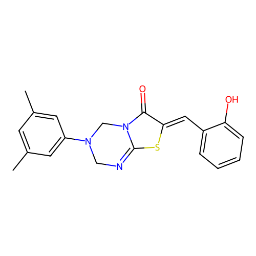 (7Z)-3-(3,5-dimethylphenyl)-7-(2-hydroxybenzylidene)-3,4-dihydro-2H-[1,3]thiazolo[3,2-a][1,3,5]triazin-6(7H)-one structure