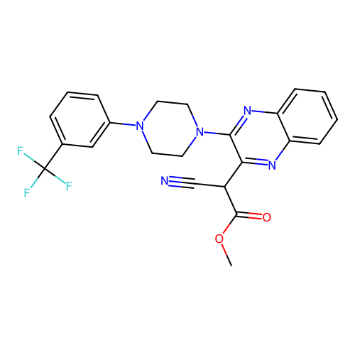 Methyl 2-cyano-2-[3-[4-[3-(trifluoromethyl)phenyl]piperazin-1-yl]quinoxalin-2-yl]acetate structure