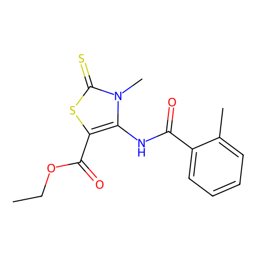 ethyl 3-methyl-4-(2-methylbenzamido)-2-thioxo-2,3-dihydrothiazole-5-carboxylate structure