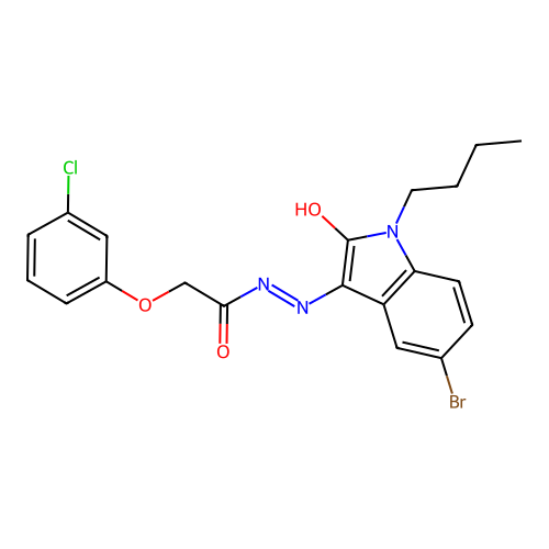 (E)-N'-(5-bromo-1-butyl-2-oxoindolin-3-ylidene)-2-(3-chlorophenoxy)acetohydrazide structure