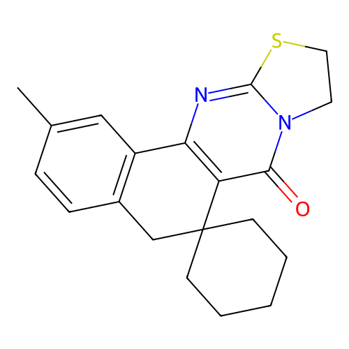 2-methyl-9,10-dihydrospiro[benzo[h]thiazolo[2,3-b]quinazoline-6,1'-cyclohexan]-7(5H)-one structure