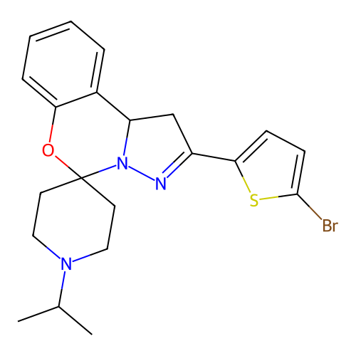 2'-(5-bromothiophen-2-yl)-1-(propan-2-yl)-1',10b'-dihydrospiro[piperidine-4,5'-pyrazolo[1,5-c][1,3]benzoxazine] structure