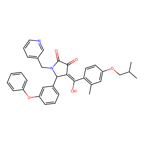 (4E)-4-[hydroxy-[2-methyl-4-(2-methylpropoxy)phenyl]methylidene]-5-(3-phenoxyphenyl)-1-(pyridin-3-ylmethyl)pyrrolidine-2,3-dione structure