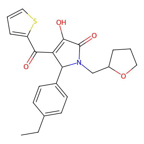 (4E)-5-(4-ethylphenyl)-4-[hydroxy(thiophen-2-yl)methylidene]-1-(tetrahydrofuran-2-ylmethyl)pyrrolidine-2,3-dione structure