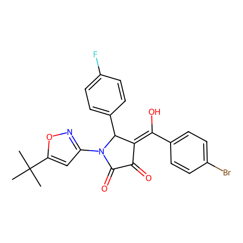 (4E)-4-[(4-bromophenyl)(hydroxy)methylidene]-1-(5-tert-butyl-1,2-oxazol-3-yl)-5-(4-fluorophenyl)pyrrolidine-2,3-dione structure