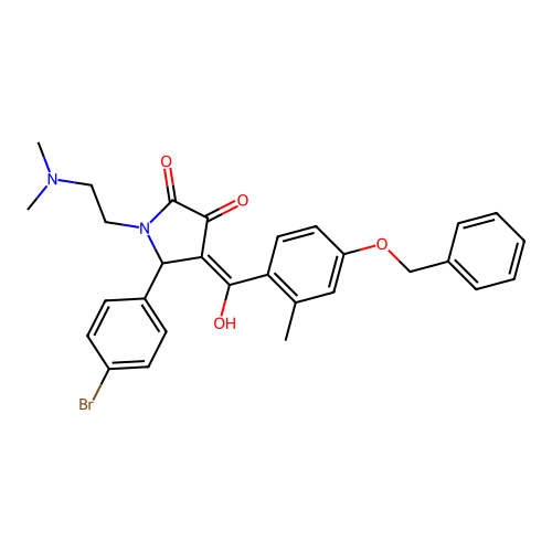 (4E)-5-(4-bromophenyl)-1-(2-dimethylaminoethyl)-4-[hydroxy-(2-methyl-4-phenylmethoxyphenyl)methylidene]pyrrolidine-2,3-dione structure
