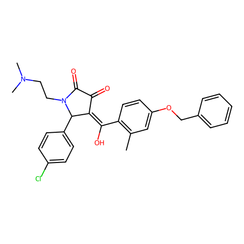 (4E)-5-(4-chlorophenyl)-1-(2-dimethylaminoethyl)-4-[hydroxy-(2-methyl-4-phenylmethoxyphenyl)methylidene]pyrrolidine-2,3-dione structure