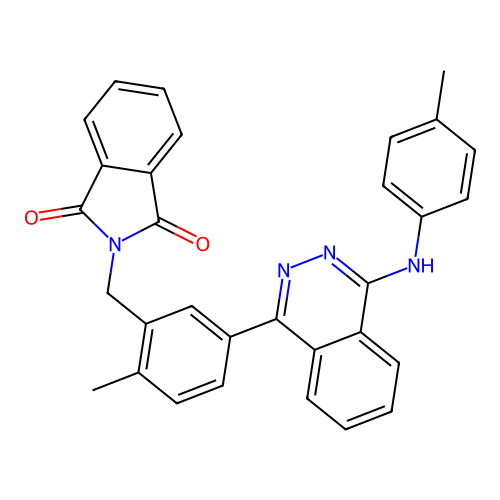 2-(2-methyl-5-(4-(p-tolylamino)phthalazin-1-yl)benzyl)isoindoline-1,3-dione structure