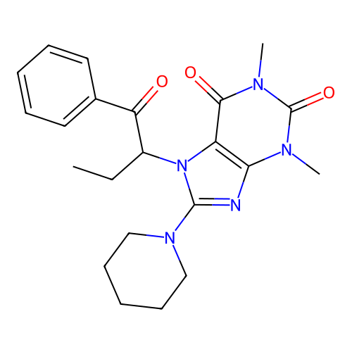 1,3-dimethyl-7-(1-oxo-1-phenylbutan-2-yl)-8-piperidin-1-ylpurine-2,6-dione structure