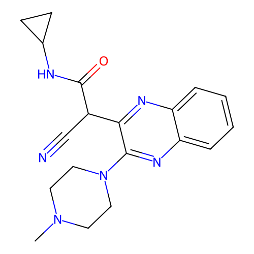 2-cyano-N-cyclopropyl-2-[3-(4-methylpiperazin-1-yl)quinoxalin-2-yl]acetamide structure