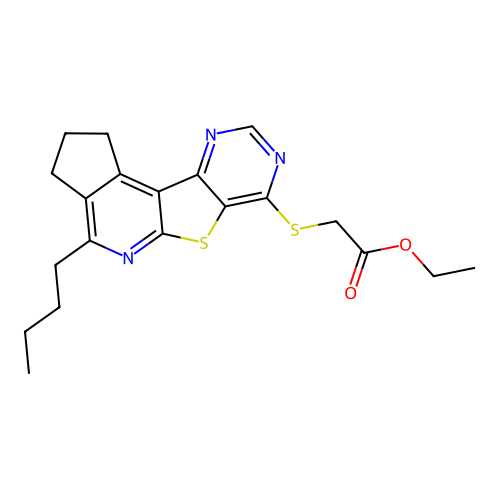 ethyl [(4-butyl-2,3-dihydro-1H-cyclopenta[4',5']pyrido[3',2':4,5]thieno[3,2-d]pyrimidin-7-yl)sulfanyl]acetate structure