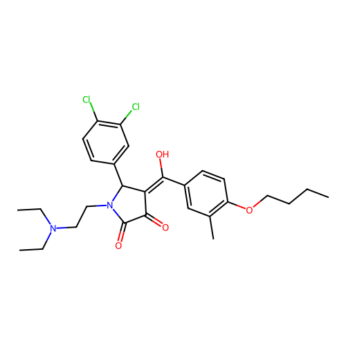 (4E)-4-[(4-butoxy-3-methylphenyl)-hydroxymethylidene]-5-(3,4-dichlorophenyl)-1-(2-diethylaminoethyl)pyrrolidine-2,3-dione structure