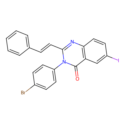 3-(4-bromophenyl)-6-iodo-2-[(E)-2-phenylethenyl]quinazolin-4(3H)-one structure