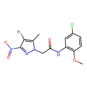 2-(4-bromo-5-methyl-3-nitropyrazol-1-yl)-N-(5-chloro-2-methoxyphenyl)acetamide structure
