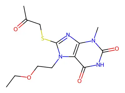 7-(2-ethoxyethyl)-3-methyl-8-((2-oxopropyl)thio)-1H-purine-2,6(3H,7H)-dione structure