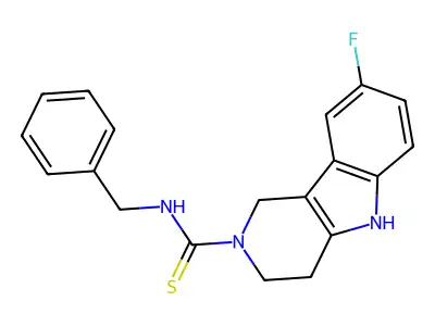 N-benzyl-8-fluoro-1,3,4,5-tetrahydropyrido[4,3-b]indole-2-carbothioamide structure