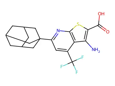 6-(1-adamantyl)-3-amino-4-(trifluoromethyl)thieno[2,3-b]pyridine-2-carboxylic acid structure