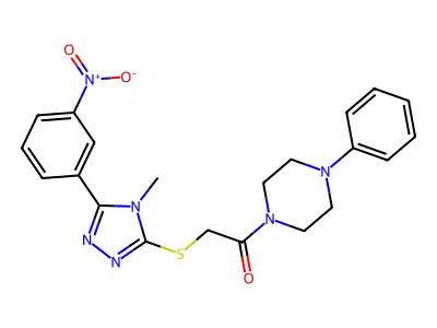 2-[[4-methyl-5-(3-nitrophenyl)-1,2,4-triazol-3-yl]sulfanyl]-1-(4-phenylpiperazin-1-yl)ethanone structure