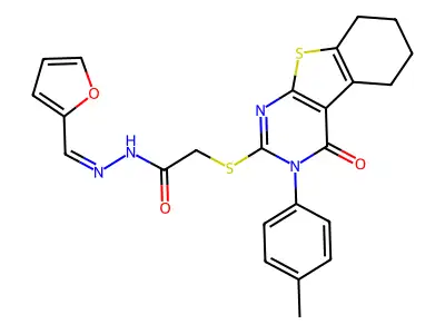 (E)-N'-(furan-2-ylmethylene)-2-((4-oxo-3-(p-tolyl)-3,4,5,6,7,8-hexahydrobenzo[4,5]thieno[2,3-d]pyrimidin-2-yl)thio)acetohydrazide structure