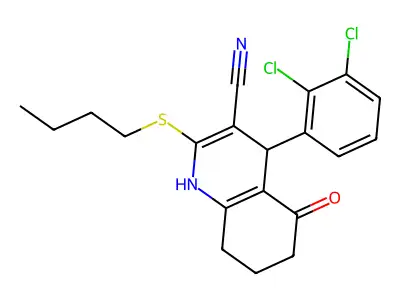 2-butylsulfanyl-4-(2,3-dichlorophenyl)-5-oxo-4,6,7,8-tetrahydro-1H-quinoline-3-carbonitrile structure