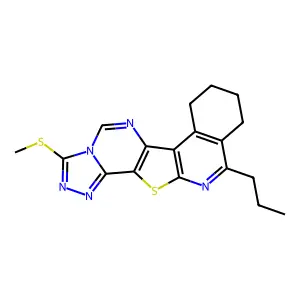 3-(methylthio)-11-propyl-7,8,9,10-tetrahydro-[1,2,4]triazolo[4'',3'':1',6']pyrimido[4',5':4,5]thieno[2,3-c]isoquinoline structure