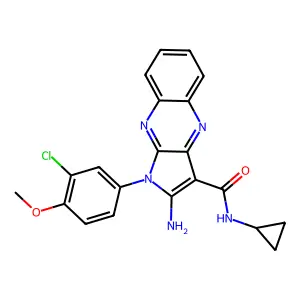 2-amino-1-(3-chloro-4-methoxyphenyl)-N-cyclopropyl-1H-pyrrolo[2,3-b]quinoxaline-3-carboxamide structure