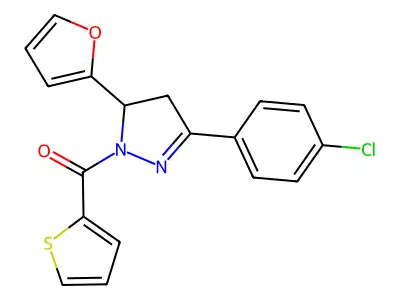 (3-(4-chlorophenyl)-5-(furan-2-yl)-4,5-dihydro-1H-pyrazol-1-yl)(thiophen-2-yl)methanone structure
