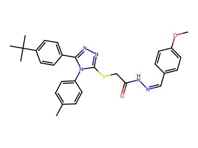 2-[[5-(4-tert-butylphenyl)-4-(4-methylphenyl)-1,2,4-triazol-3-yl]sulfanyl]-N-[(E)-(4-methoxyphenyl)methylideneamino]acetamide structure