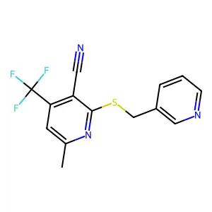 6-Methyl-2-[(pyridin-3-ylmethyl)sulfanyl]-4-(trifluoromethyl)nicotinonitrile structure