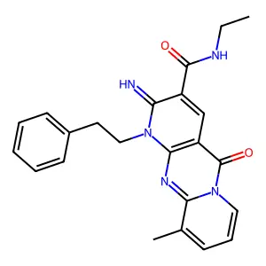 N-ethyl-2-imino-10-methyl-5-oxo-1-(2-phenylethyl)-1,5-dihydro-2H-dipyrido[1,2-a:2',3'-d]pyrimidine-3-carboxamide structure