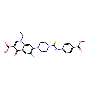 1-ethyl-6-fluoro-7-(4-{[4-(methoxycarbonyl)phenyl]carbamothioyl}piperazin-1-yl)-4-oxo-1,4-dihydroquinoline-3-carboxylic acid structure