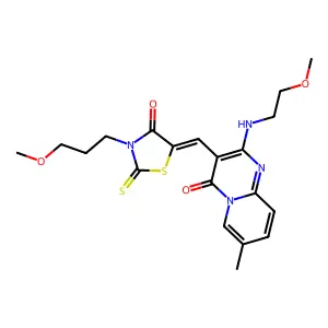 2-[(2-methoxyethyl)amino]-3-{(Z)-[3-(3-methoxypropyl)-4-oxo-2-thioxo-1,3-thiazolidin-5-ylidene]methyl}-7-methyl-4H-pyrido[1,2-a]pyrimidin-4-one structure