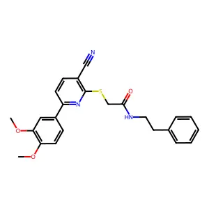 2-{[3-cyano-6-(3,4-dimethoxyphenyl)pyridin-2-yl]sulfanyl}-N-(2-phenylethyl)acetamide structure